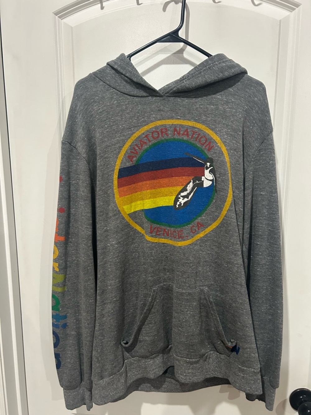 Aviator Nation Gray Hoodie with Rainbow Circle Logo